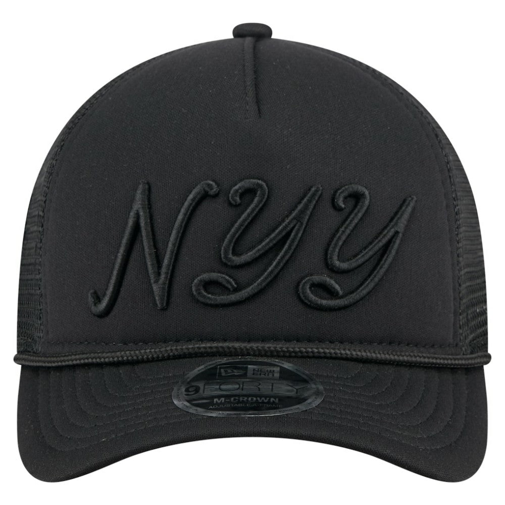 New York Yankees City Initial 9FORTY A-Frame M-Crown Adjustable Trucker Hat - Black | New Era