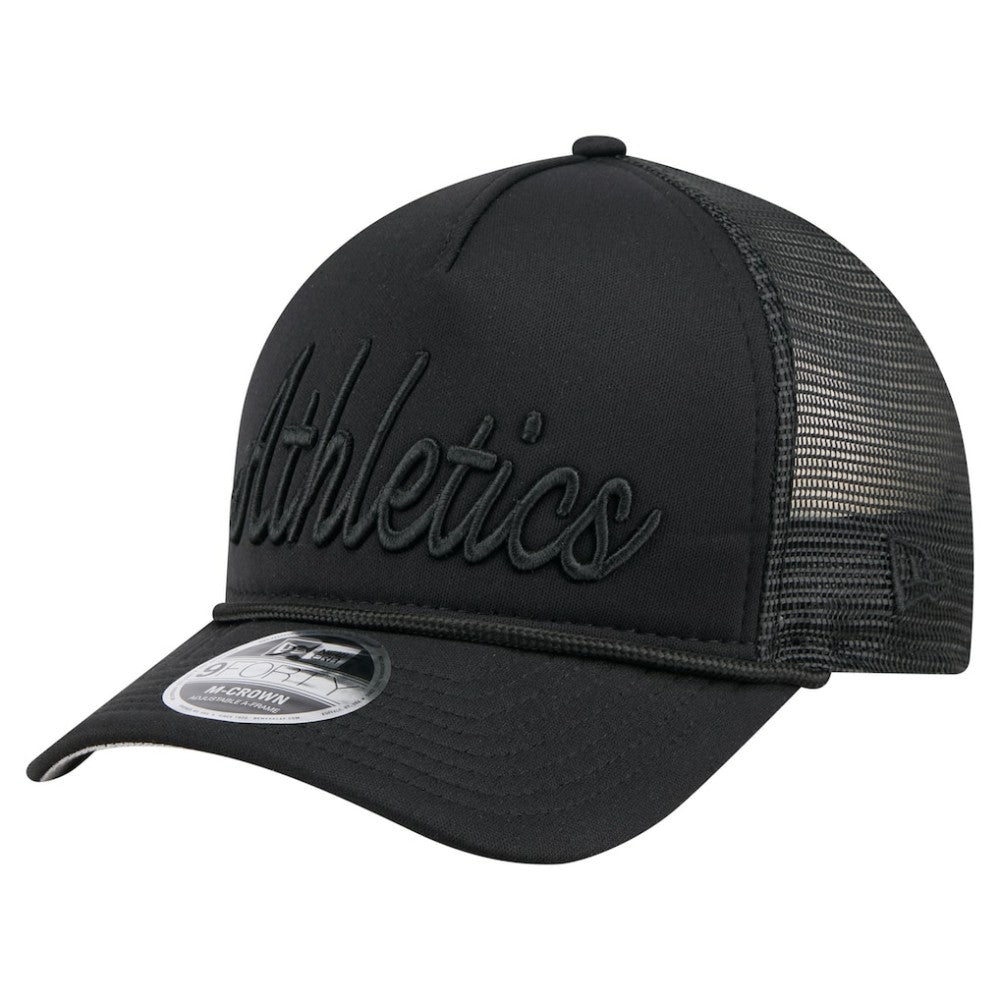 Athletics City Initial 9FORTY A-Frame M-Crown Adjustable Trucker Hat - Black | New Era