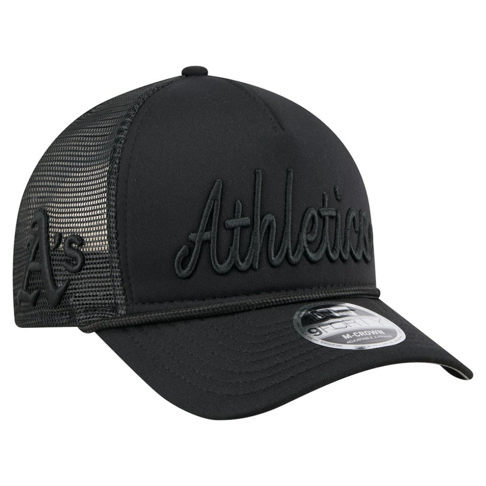 Athletics City Initial 9FORTY A-Frame M-Crown Adjustable Trucker Hat - Black | New Era