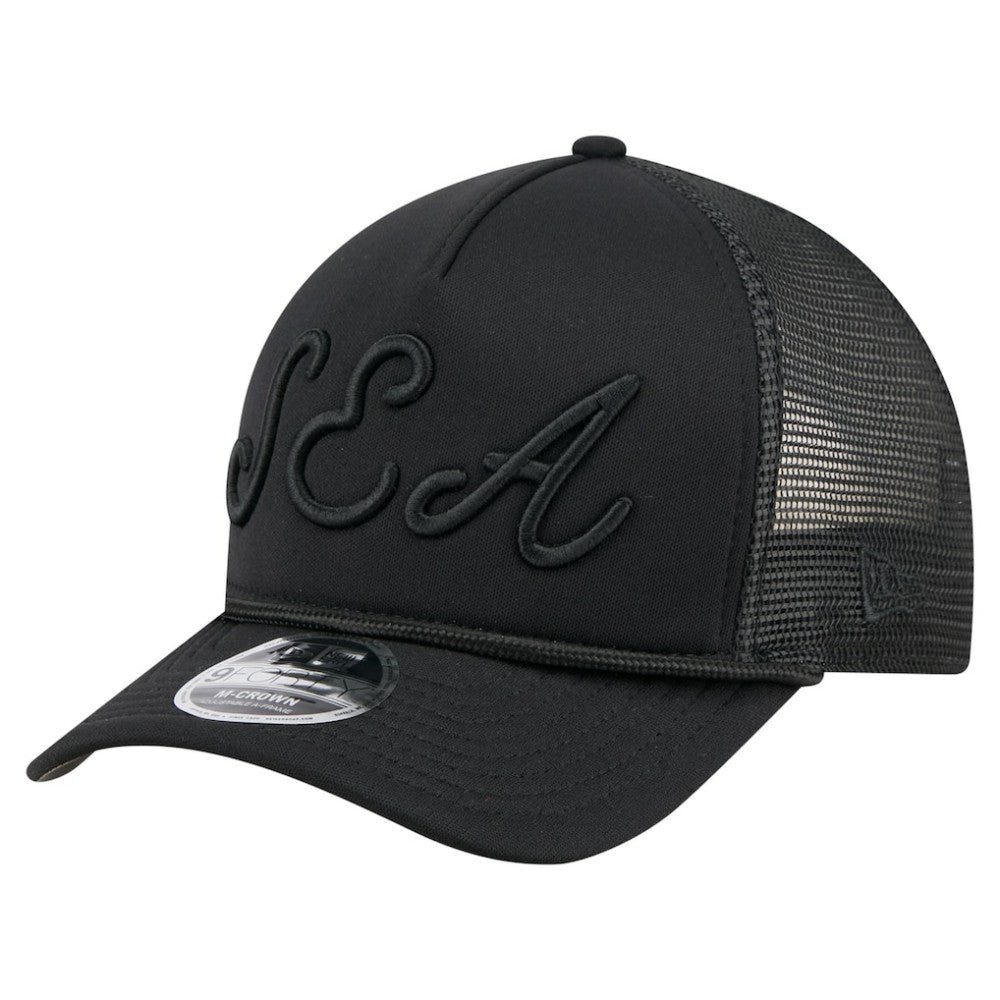Seattle Mariners City Initial 9FORTY A-Frame M-Crown Adjustable Trucker Hat - Black | New Era