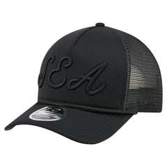 Seattle Mariners City Initial 9FORTY A-Frame M-Crown Adjustable Trucker Hat - Black | New Era