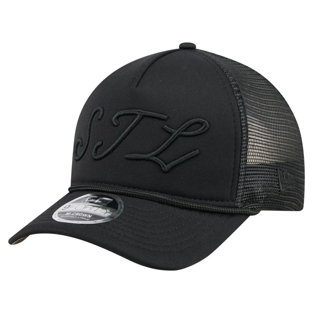 St. Louis Cardinals City Initial 9FORTY A-Frame M-Crown Adjustable Trucker Hat - Black | New Era