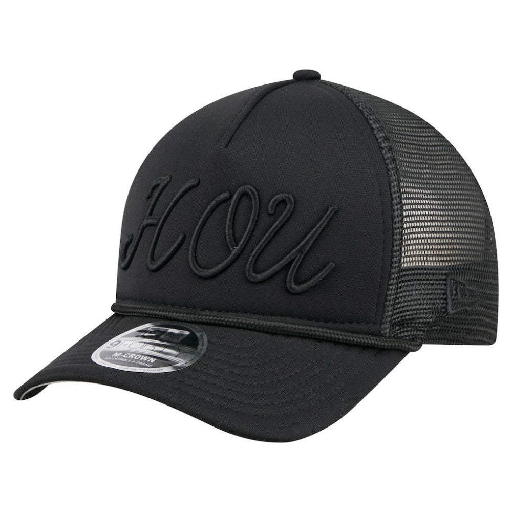 Houston Astros City Initial 9FORTY A-Frame M-Crown Adjustable Trucker Hat - Black | New Era