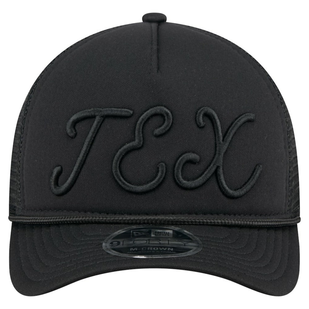 Texas Rangers City Initial 9FORTY A-Frame M-Crown Adjustable Trucker Hat - Black | New Era