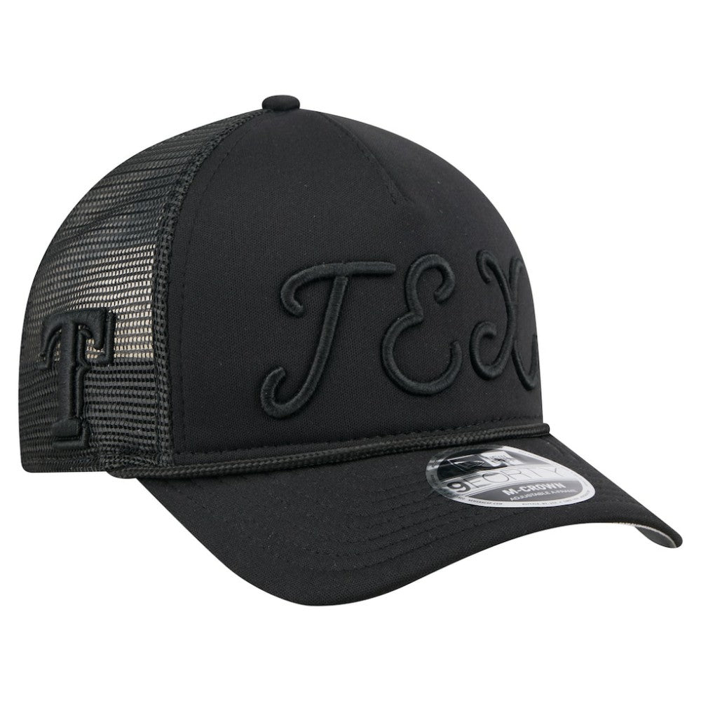Texas Rangers City Initial 9FORTY A-Frame M-Crown Adjustable Trucker Hat - Black | New Era