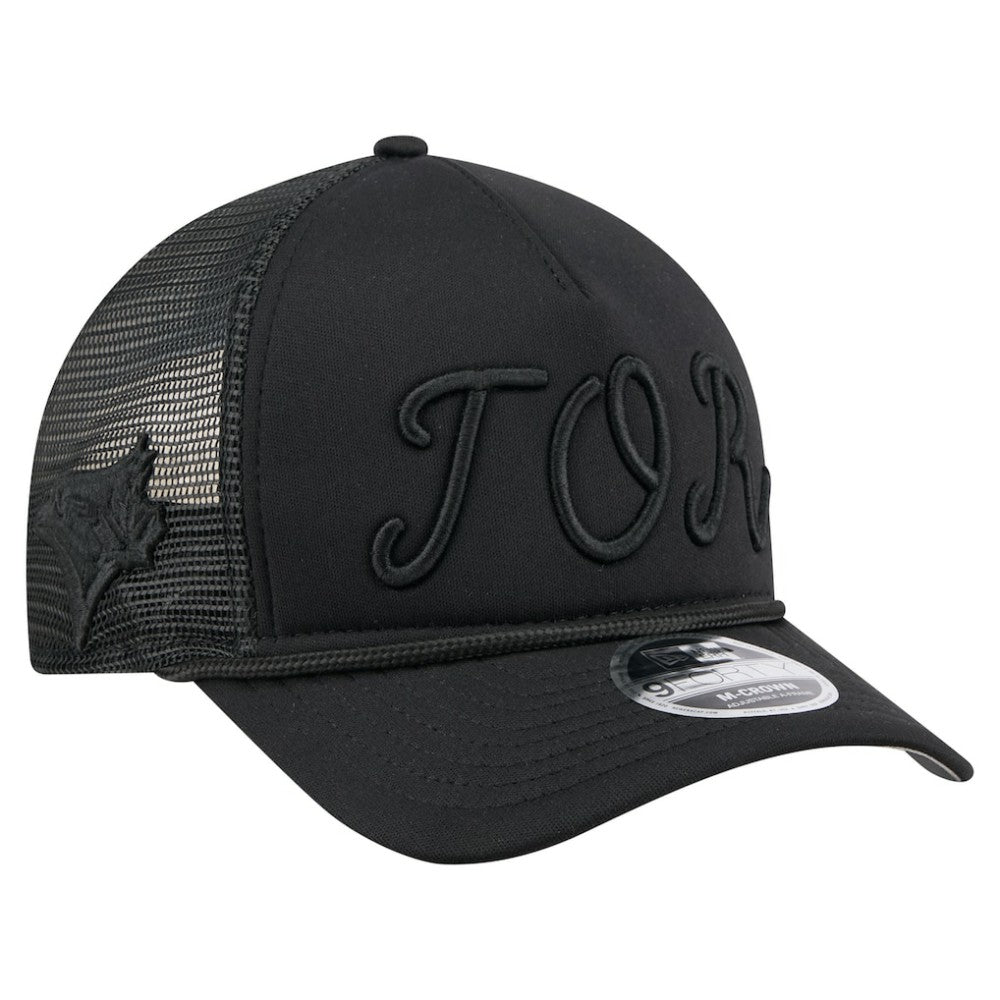 Toronto Blue Jays City Initial 9FORTY A-Frame M-Crown Adjustable Trucker Hat - Black | New Era