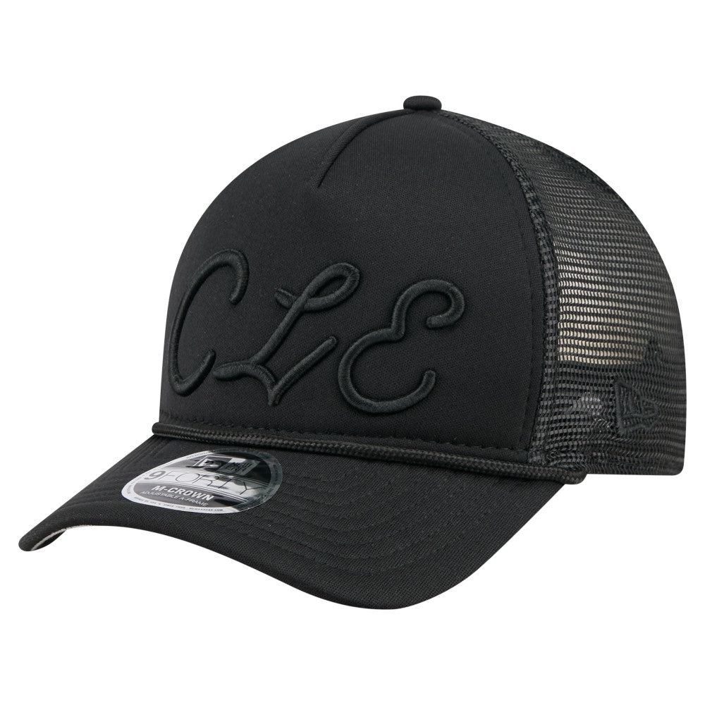 Cleveland Guardians City Initial 9FORTY A-Frame M-Crown Adjustable Trucker Hat - Black | New Era