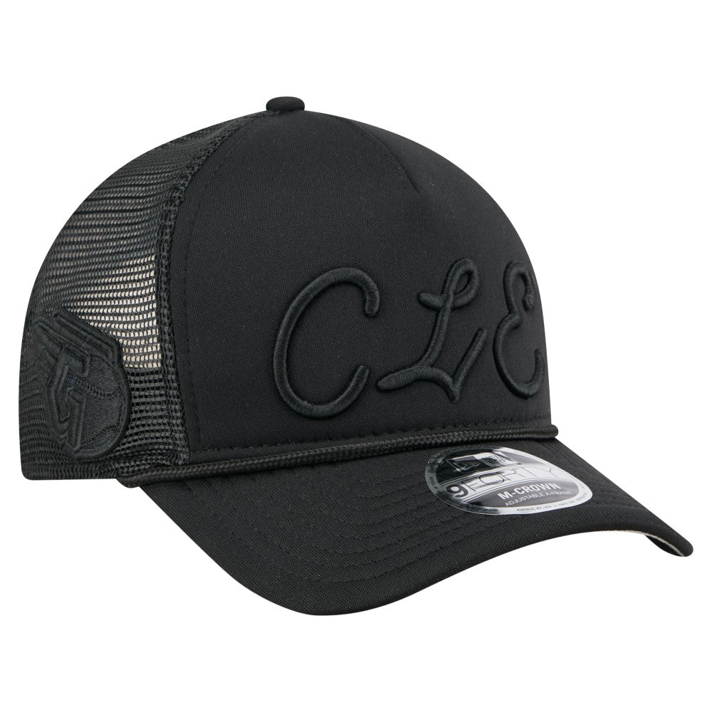 Cleveland Guardians City Initial 9FORTY A-Frame M-Crown Adjustable Trucker Hat - Black | New Era
