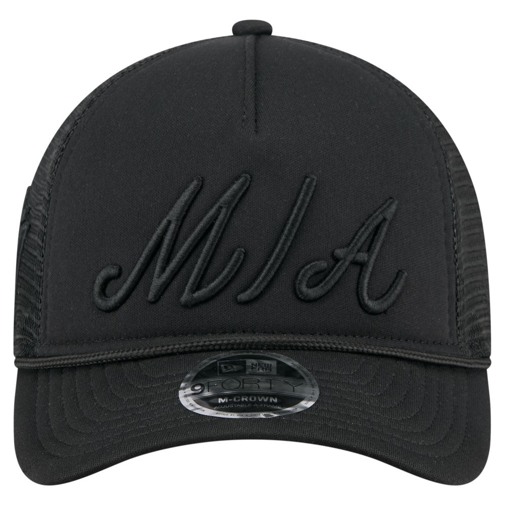 Miami Marlins City Initial 9FORTY A-Frame M-Crown Adjustable Trucker Hat - Black | New Era