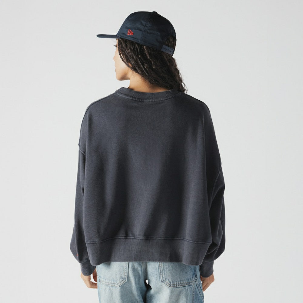 Boston Red Sox Women's Boxy Mineral Wash Dolmen Sleeve Cropped Sweatshirt - Navy | New Era