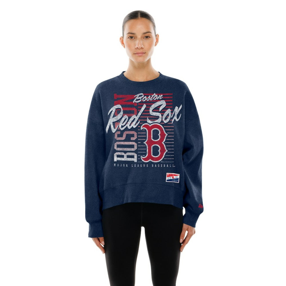 Boston Red Sox Women's Boxy Mineral Wash Dolmen Sleeve Cropped Sweatshirt - Navy | New Era