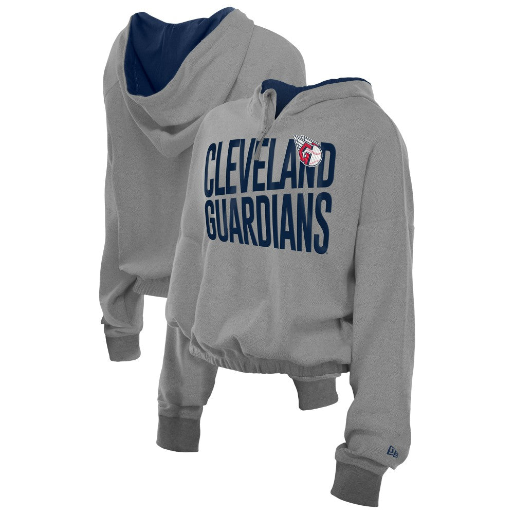 Cleveland Guardians Women's Reversed Out French Terry Quarter-Zip Banded Crop Hoodie - Heather Gray | New Era