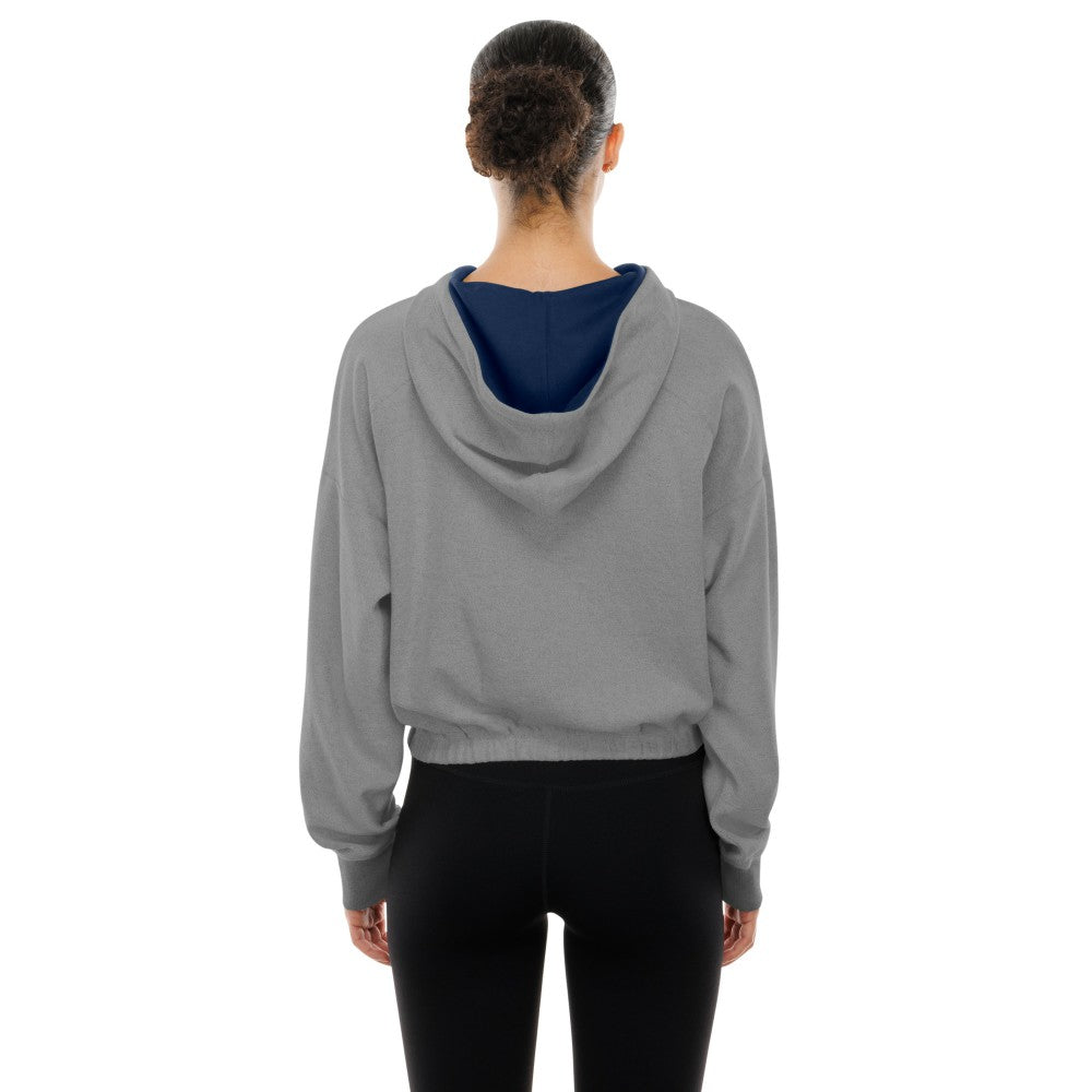 Cleveland Guardians Women's Reversed Out French Terry Quarter-Zip Banded Crop Hoodie - Heather Gray | New Era