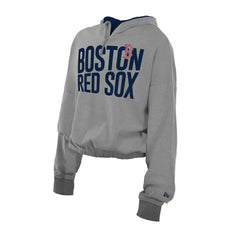 Boston Red Sox Women's Reversed Out French Terry Quarter-Zip Banded Crop Hoodie - Heather Gray | New Era