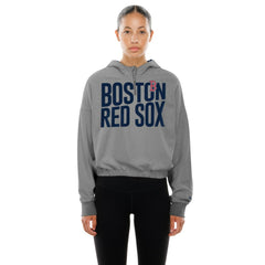 Boston Red Sox Women's Reversed Out French Terry Quarter-Zip Banded Crop Hoodie - Heather Gray | New Era