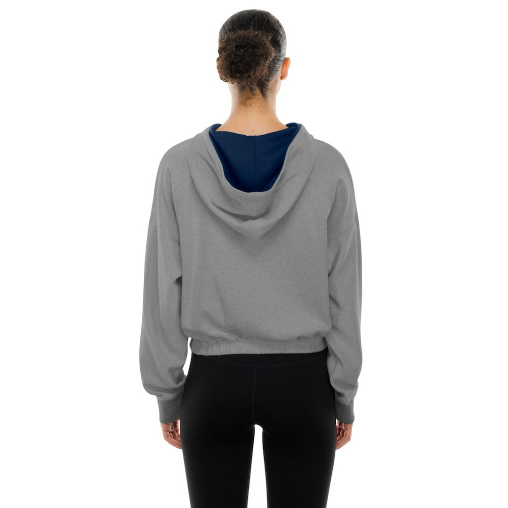 Boston Red Sox Women's Reversed Out French Terry Quarter-Zip Banded Crop Hoodie - Heather Gray | New Era
