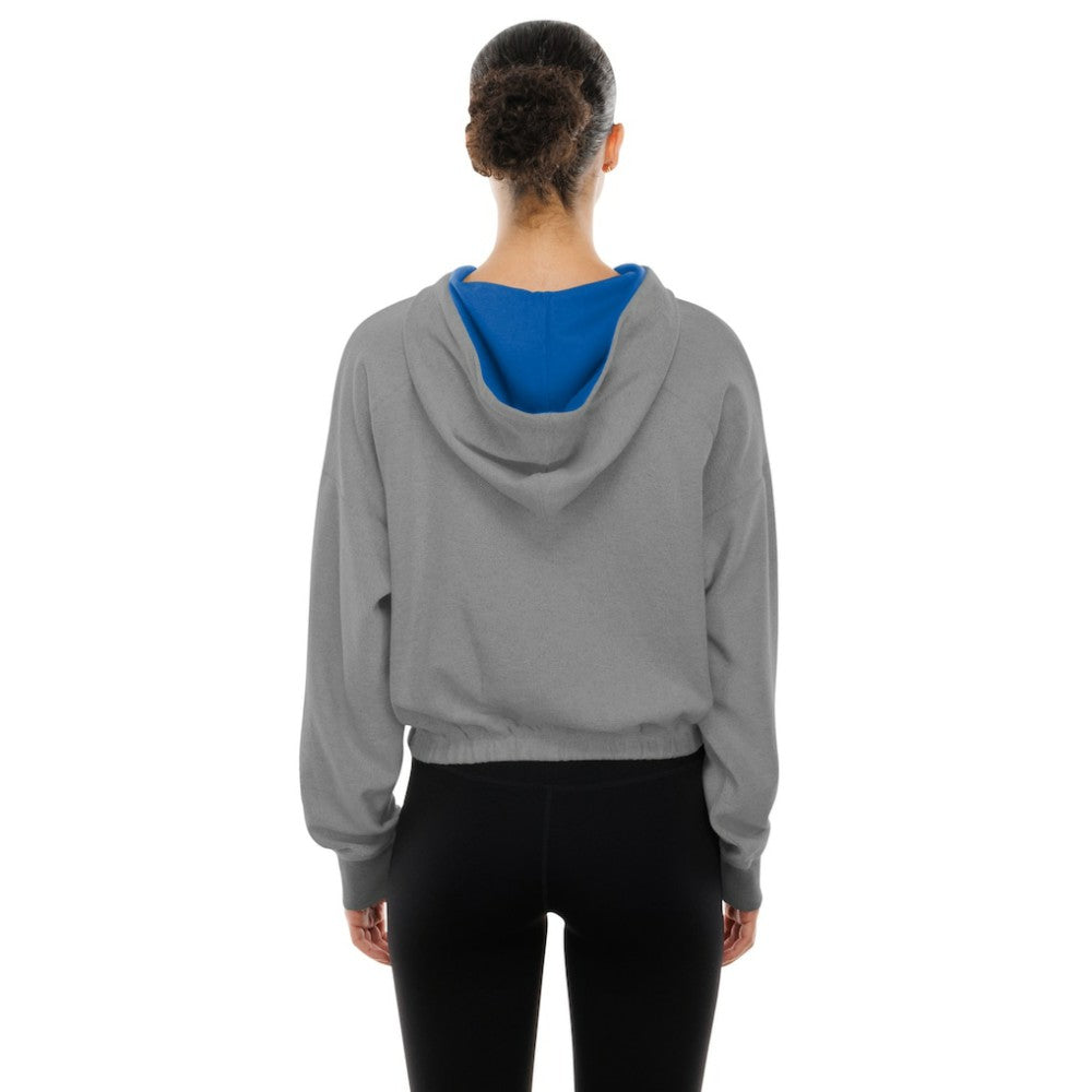 Chicago Cubs Women's Reversed Out French Terry Quarter-Zip Banded Crop Hoodie - Heather Gray | New Era