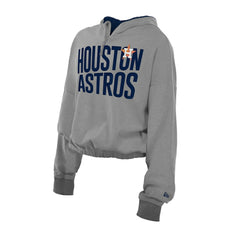 Houston Astros Women's Reversed Out French Terry Quarter-Zip Banded Crop Hoodie - Heather Gray | New Era