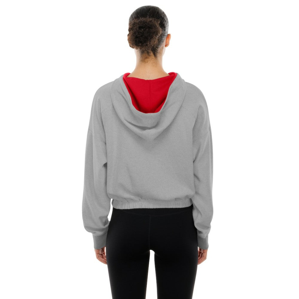 St. Louis Cardinals Women's Reversed Out French Terry Quarter-Zip Banded Crop Hoodie - Heather Gray | New Era