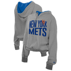 New York Mets Women's Reversed Out French Terry Quarter-Zip Banded Crop Hoodie - Heather Gray | New Era
