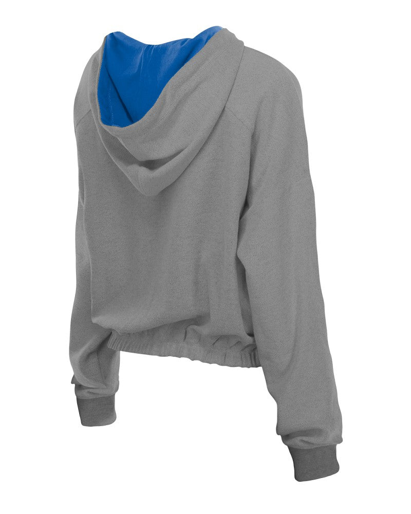 New York Mets Women's Reversed Out French Terry Quarter-Zip Banded Crop Hoodie - Heather Gray | New Era