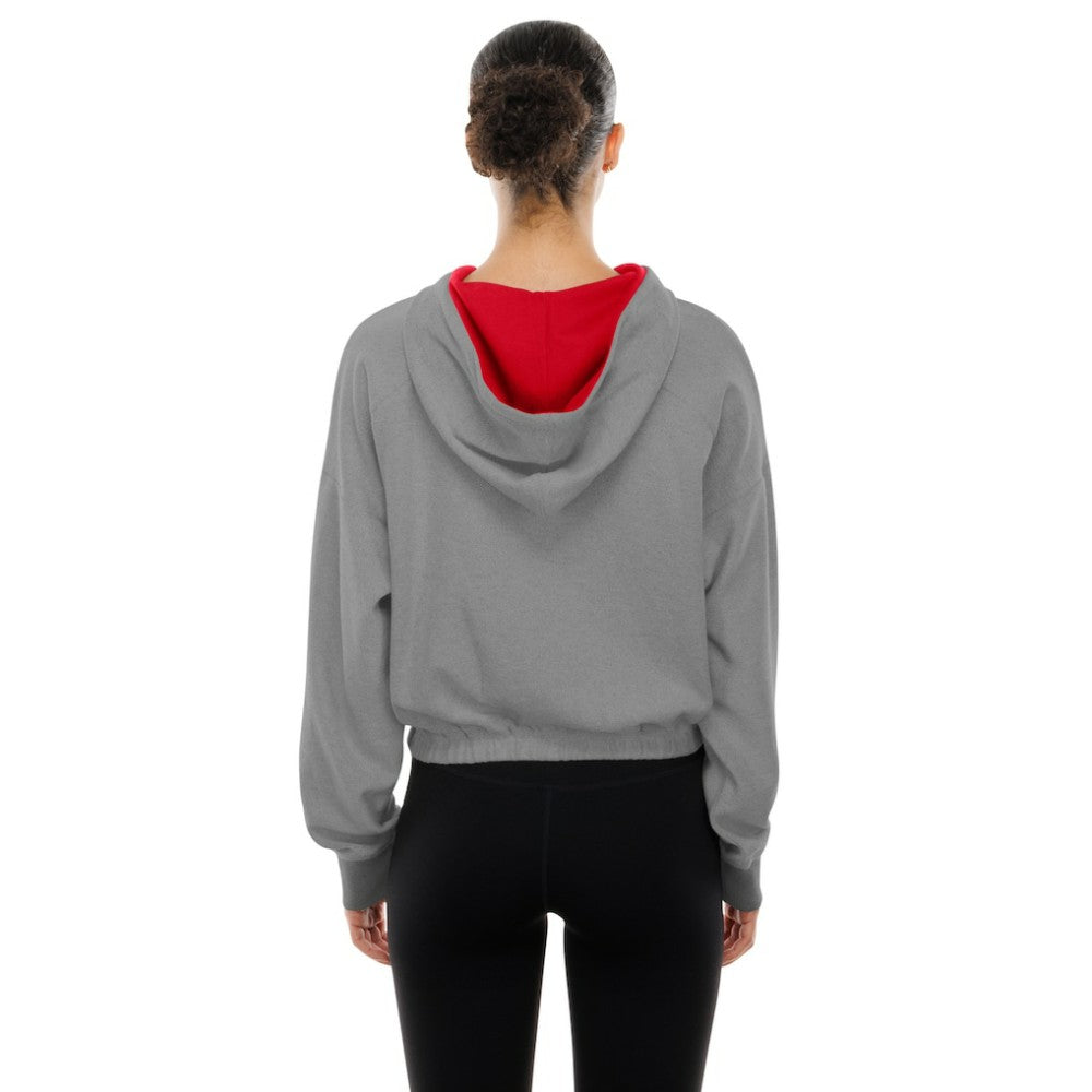 Philadelphia Phillies Women's Reversed Out French Terry Quarter-Zip Banded Crop Hoodie - Heather Gray | New Era