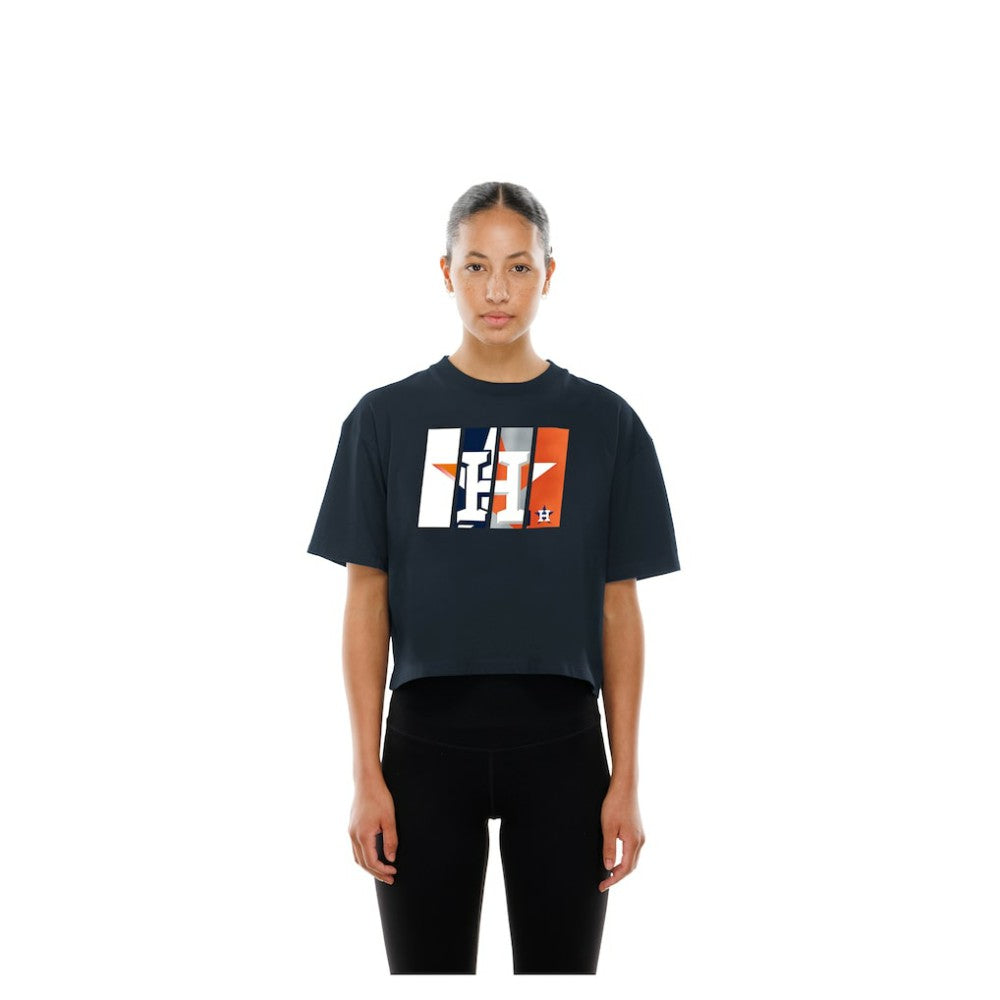 Houston Astros Women's Boxy Foil Logo T-Shirt - Navy | New Era