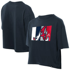 Atlanta Braves Women's Boxy Foil Logo T-Shirt - Navy | New Era