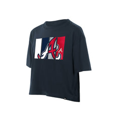 Atlanta Braves Women's Boxy Foil Logo T-Shirt - Navy | New Era