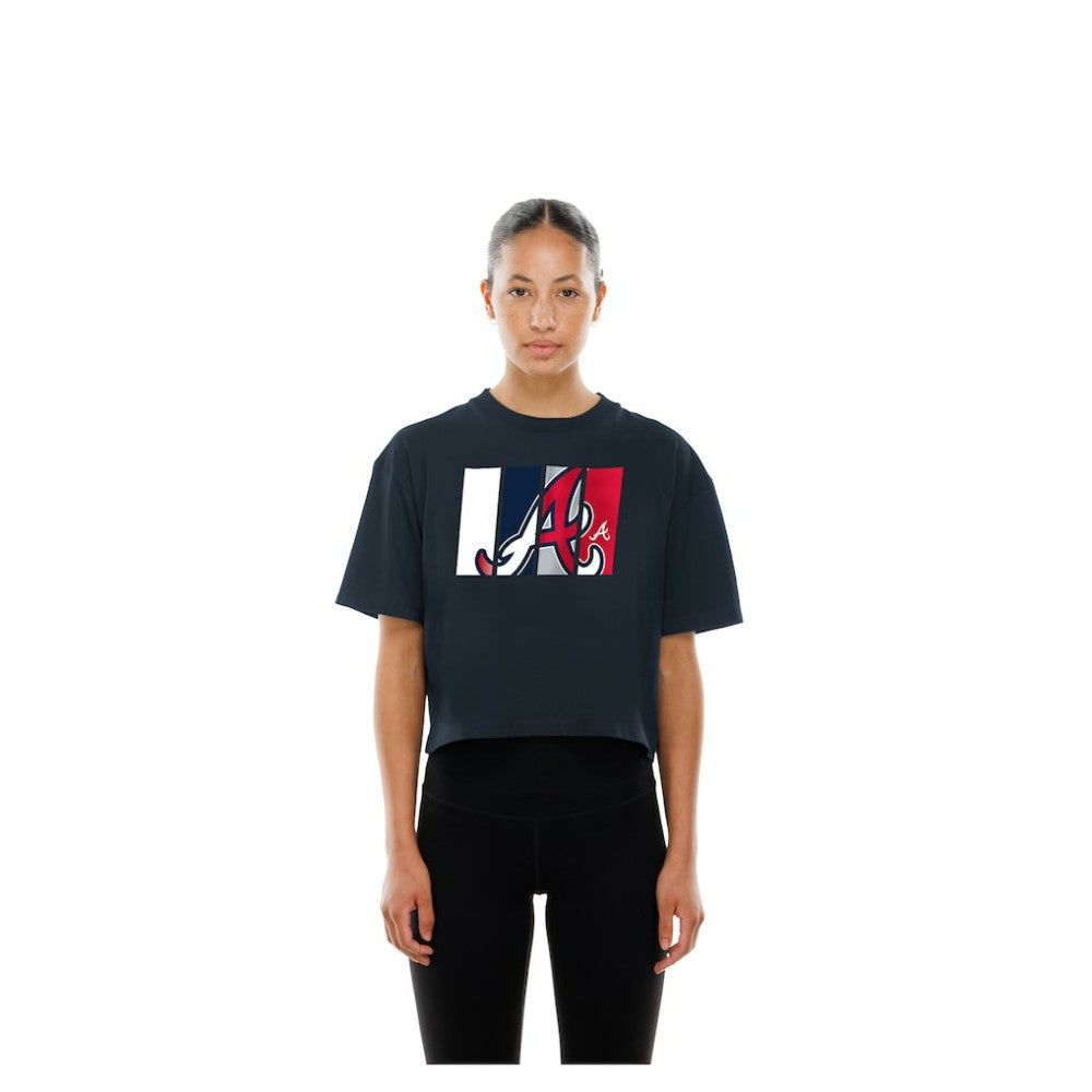 Atlanta Braves Women's Boxy Foil Logo T-Shirt - Navy | New Era