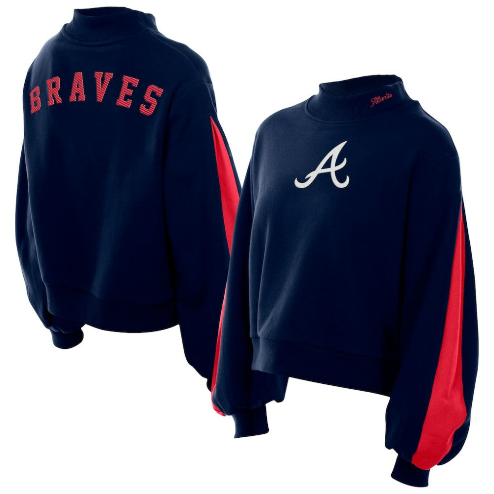 Atlanta Braves Women's Mock Neck Balloon Sleeve Sweatshirt - Navy | New Era