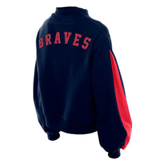 Atlanta Braves Women's Mock Neck Balloon Sleeve Sweatshirt - Navy | New Era
