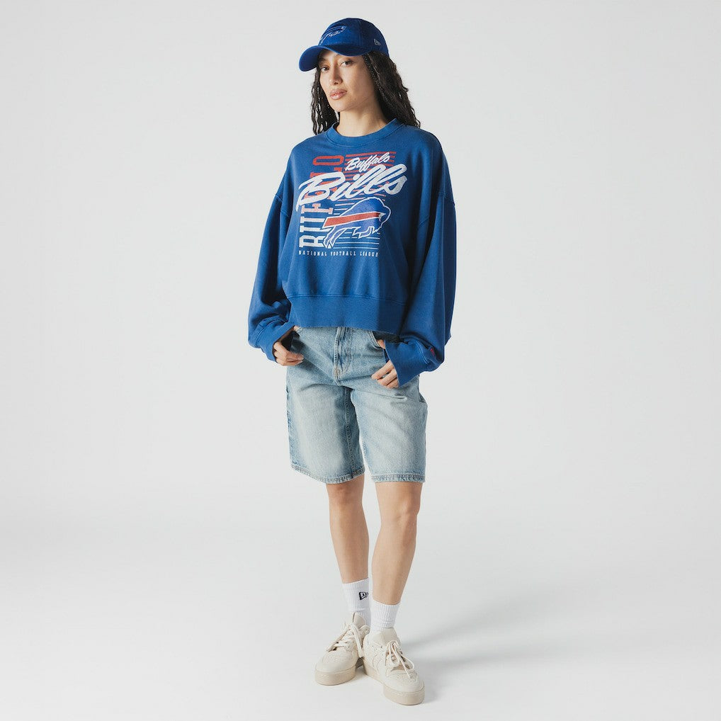 NFL Buffalo Bills Women's Oversized Throwback Mineral Wash Crew Neck Sweatshirt