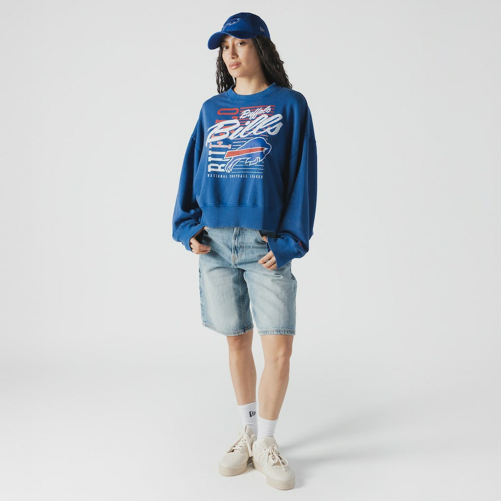 NFL Buffalo Bills Women's Oversized Throwback Mineral Wash Crew Neck Sweatshirt