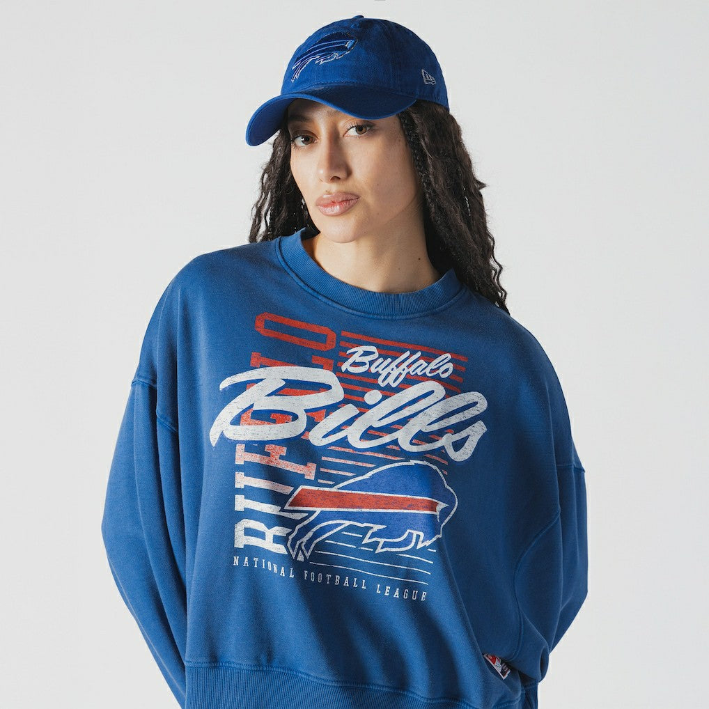 NFL Buffalo Bills Women's Oversized Throwback Mineral Wash Crew Neck Sweatshirt