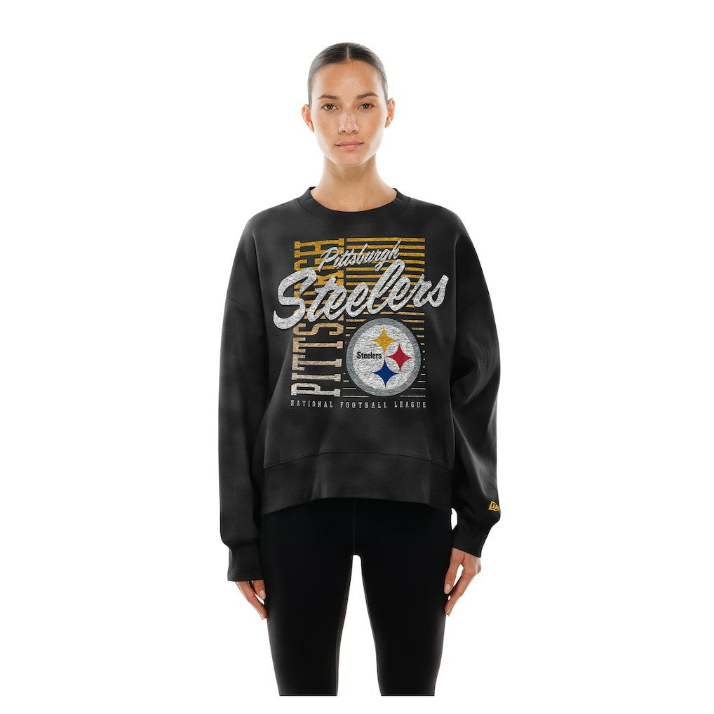 NFL Pittsburgh Steelers Women's Oversized Throwback Mineral Wash Crew Neck Sweatshirt