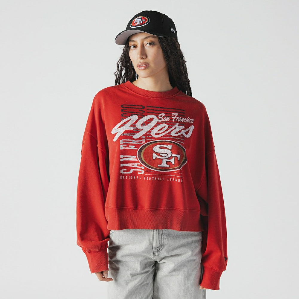 NFL San Francisco 49ers Women's Oversized Throwback Mineral Wash Crew Neck Sweatshirt