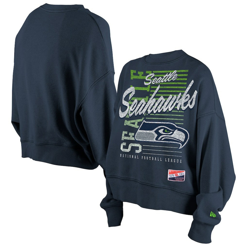 NFL Seattle Seahawks Women's Oversized Throwback Mineral Wash Crew Neck Sweatshirt