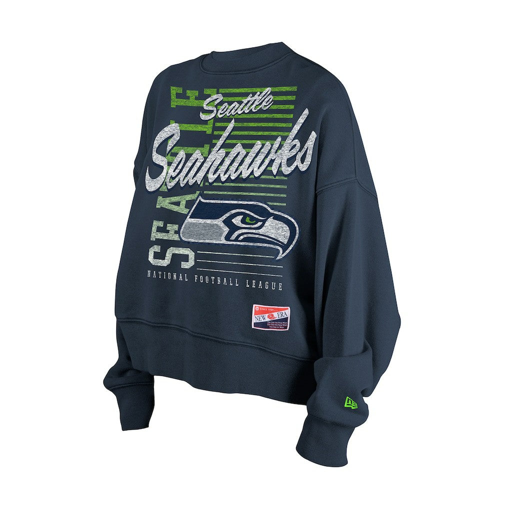 NFL Seattle Seahawks Women's Oversized Throwback Mineral Wash Crew Neck Sweatshirt