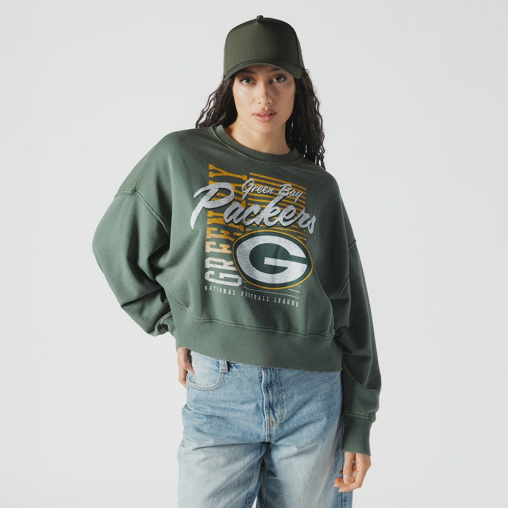 NFL Green Bay Packers Women's Oversized Throwback Mineral Wash Crew Neck Sweatshirt