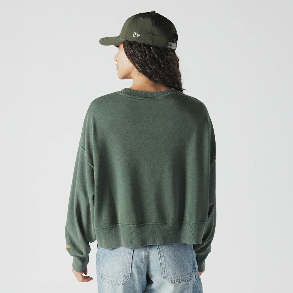 NFL Green Bay Packers Women's Oversized Throwback Mineral Wash Crew Neck Sweatshirt