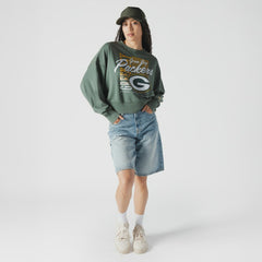 NFL Green Bay Packers Women's Oversized Throwback Mineral Wash Crew Neck Sweatshirt