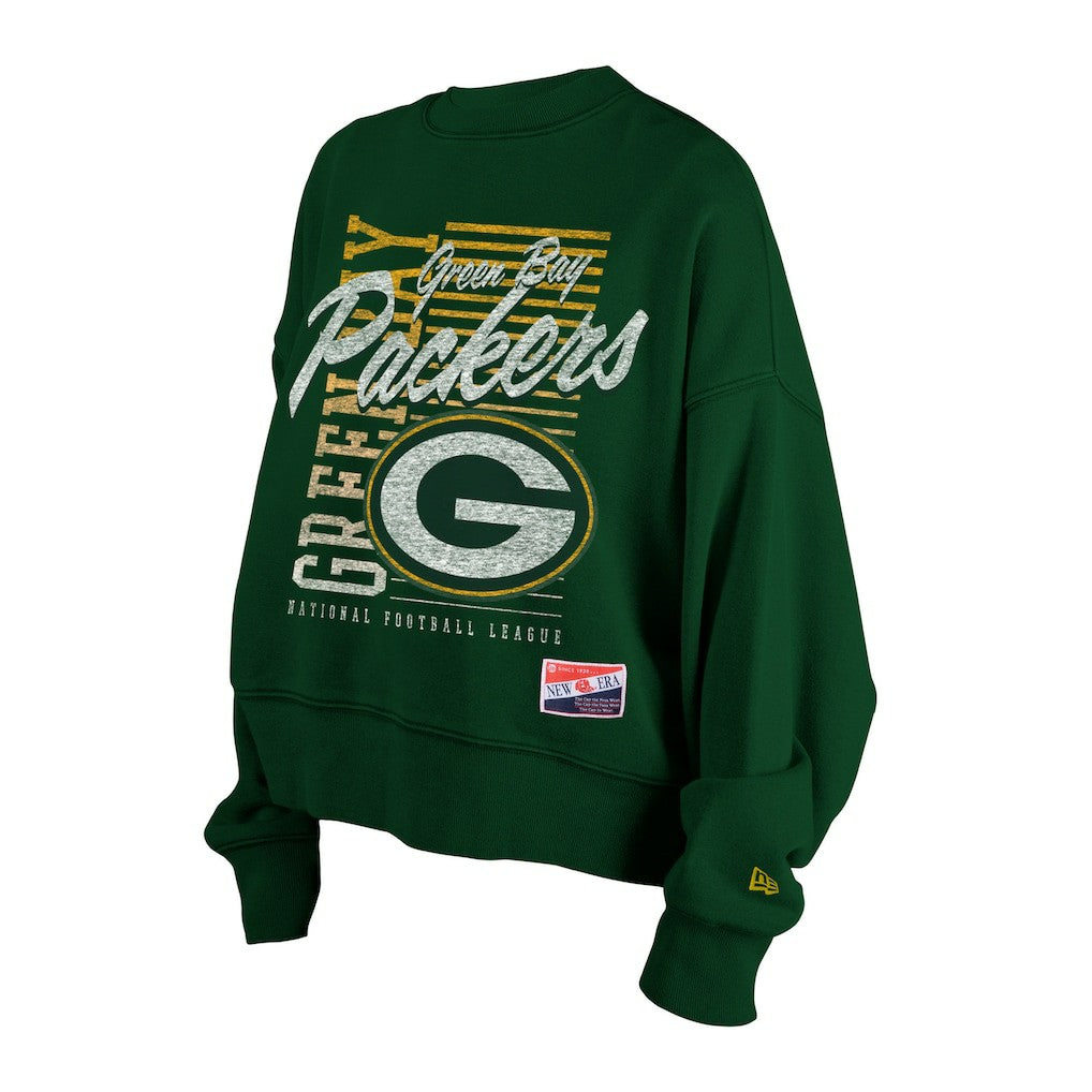 NFL Green Bay Packers Women's Oversized Throwback Mineral Wash Crew Neck Sweatshirt