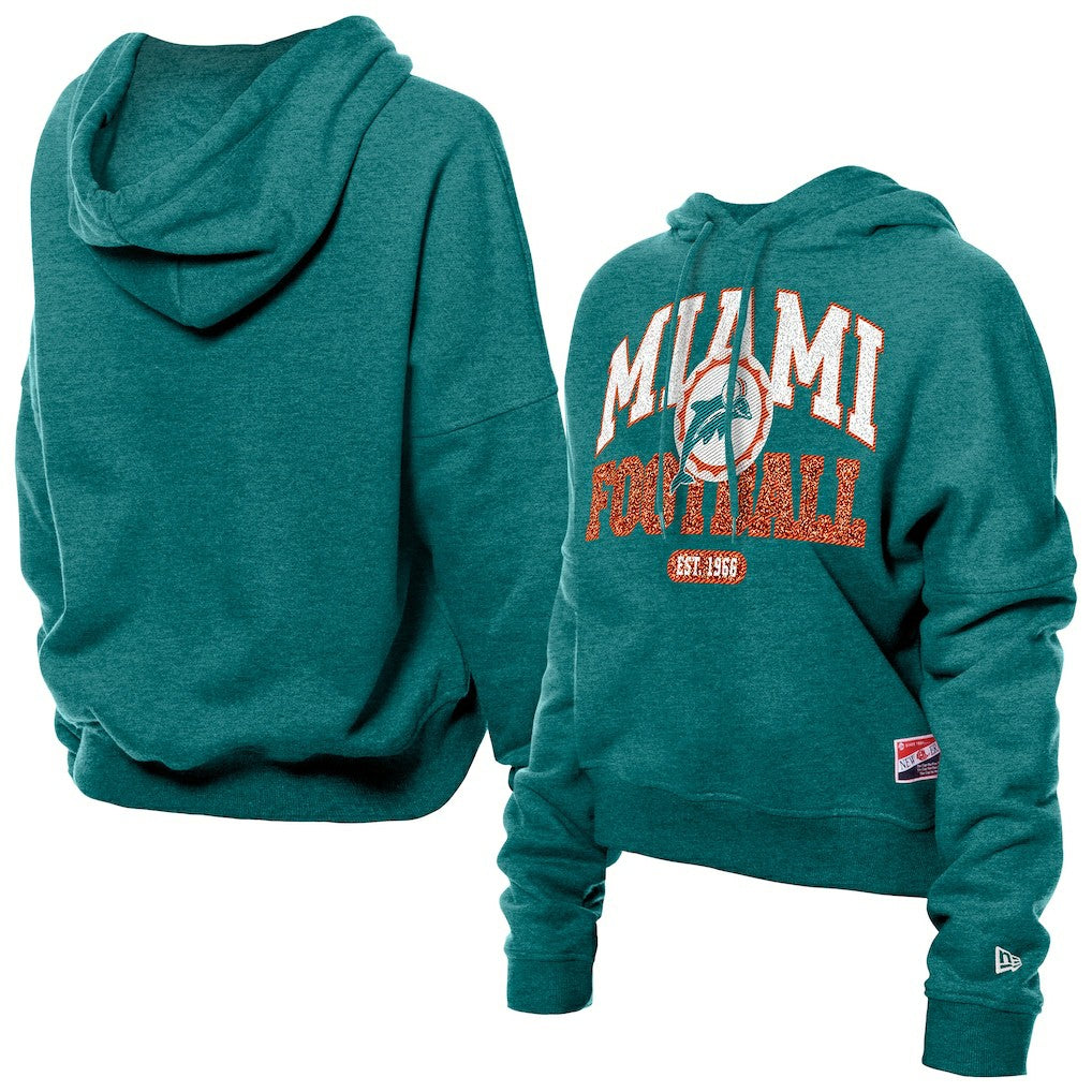 NFL Miami Dolphins Women's Throwback Boxy Hoodie Sweatshirt