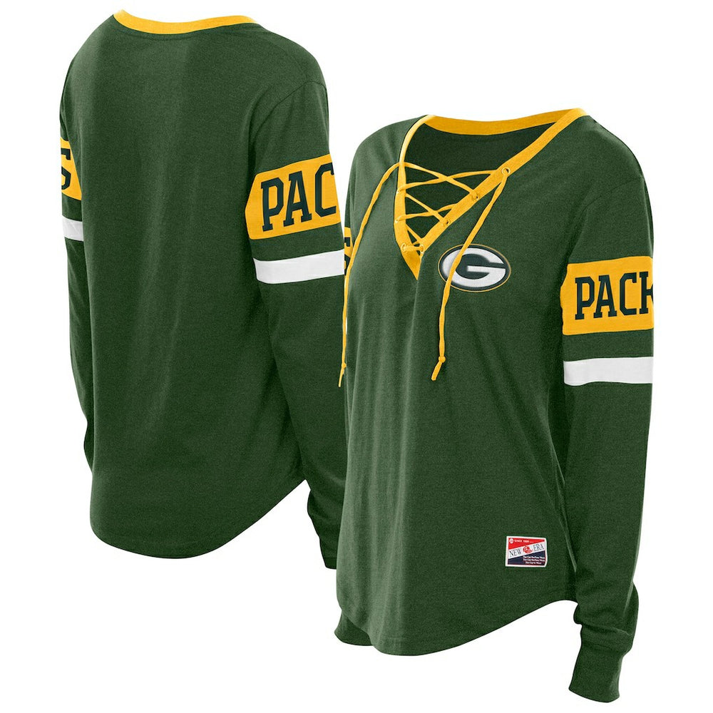 NFL Green Bay Packers Women's Throwback Lace-Up Long-Sleeve T-Shirt