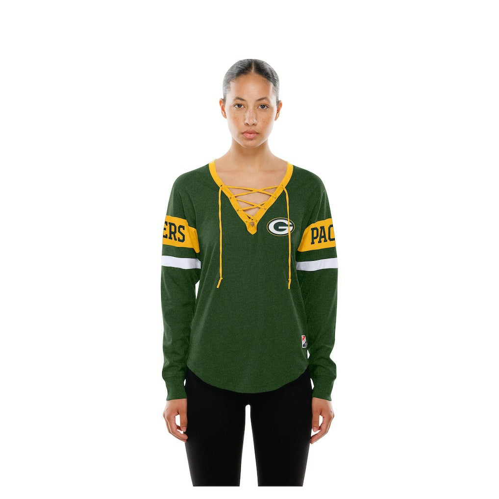 NFL Green Bay Packers Women's Throwback Lace-Up Long-Sleeve T-Shirt