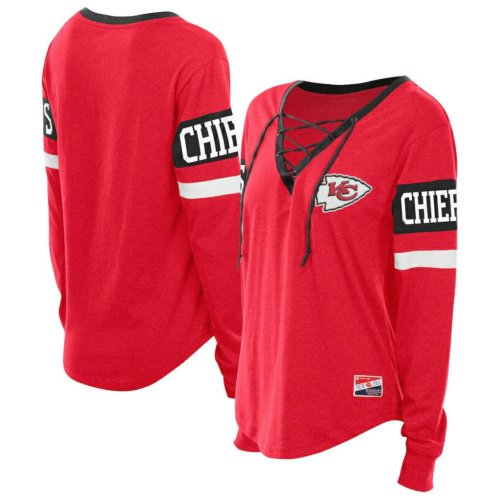 NFL Kansas City Chiefs Women's Throwback Lace-Up Long-Sleeve T-Shirt