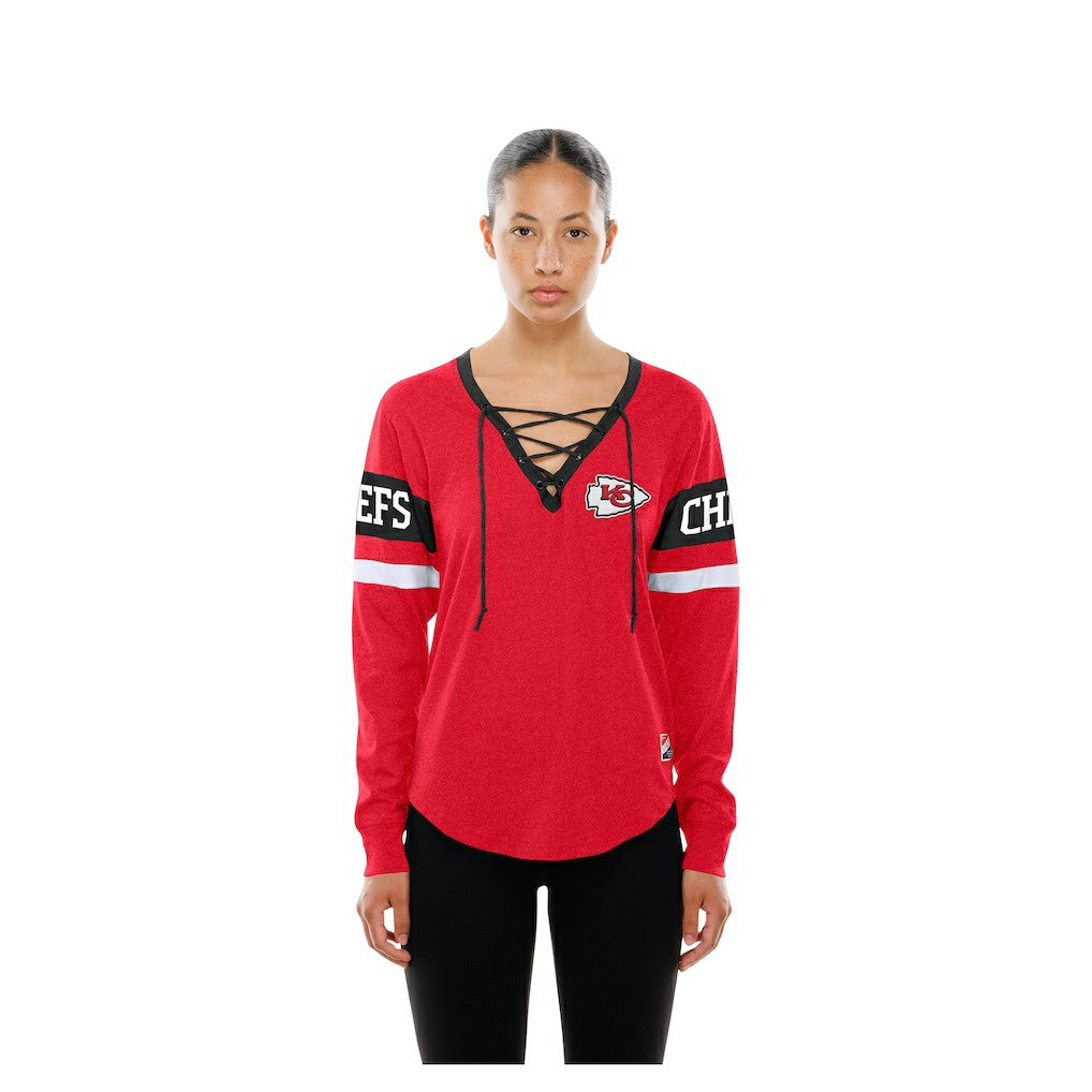 NFL Kansas City Chiefs Women's Throwback Lace-Up Long-Sleeve T-Shirt