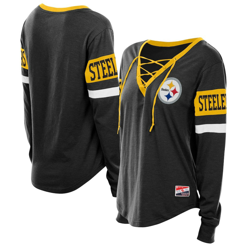 NFL Pittsburgh Steelers Women's Throwback Lace-Up Long-Sleeve T-Shirt