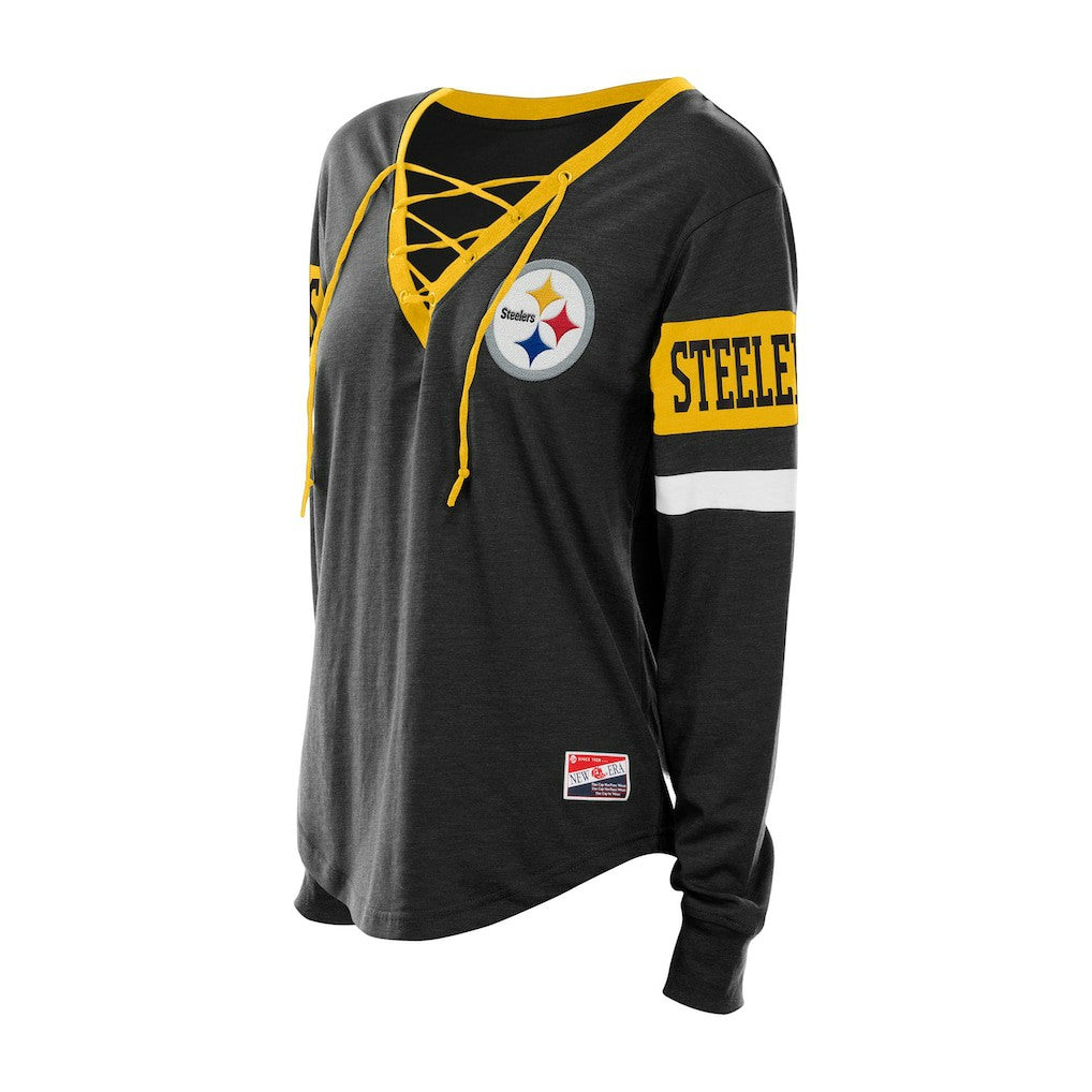 NFL Pittsburgh Steelers Women's Throwback Lace-Up Long-Sleeve T-Shirt